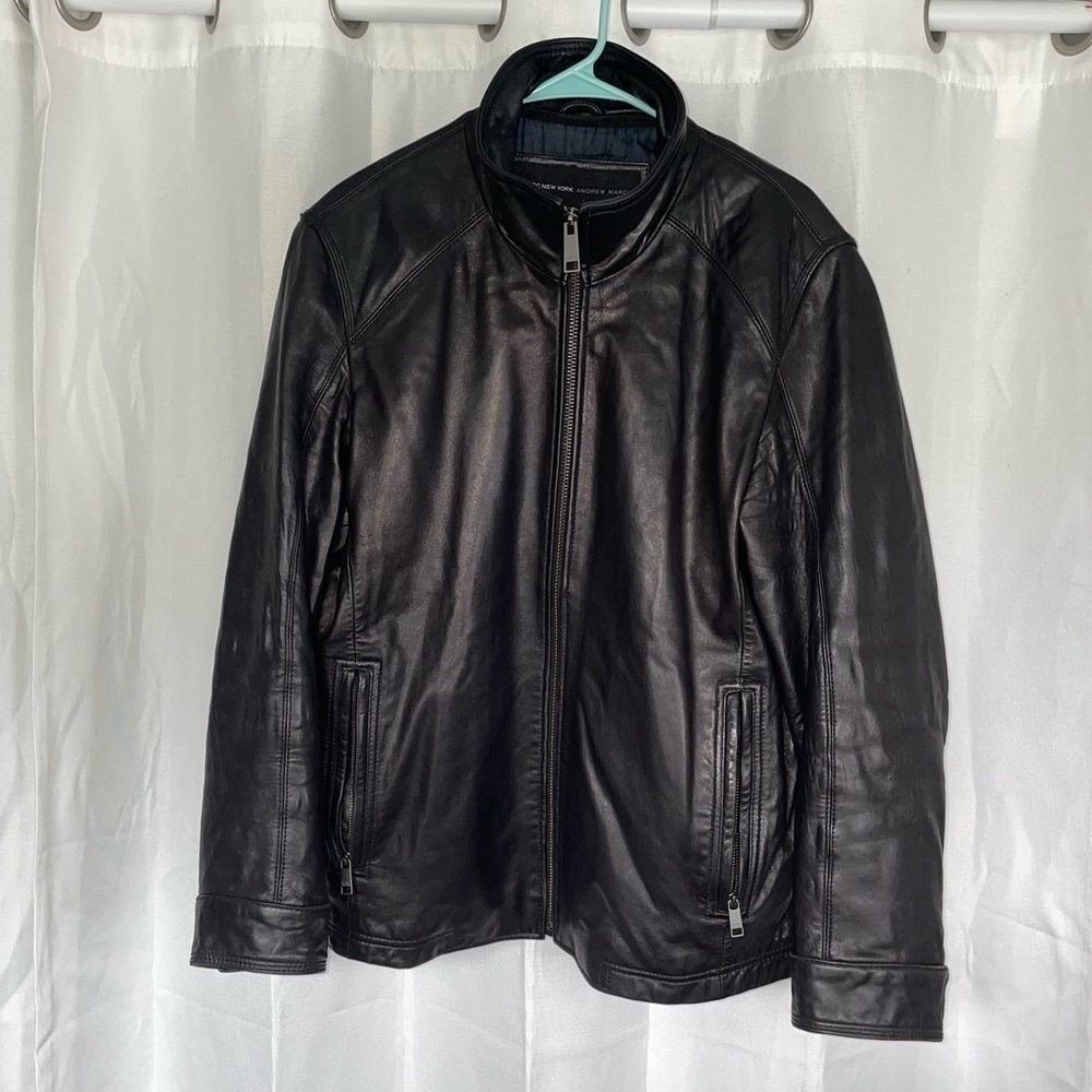 Marc New York Andrew Marc Black Genuine Leather Jacket Full Zip Quilted Interior